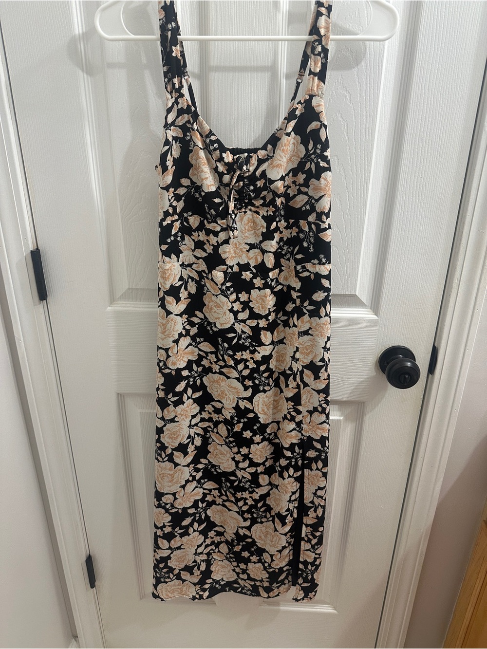 Abercrombie & Fitch Black Midi Slip Dress with Cream Floral Print